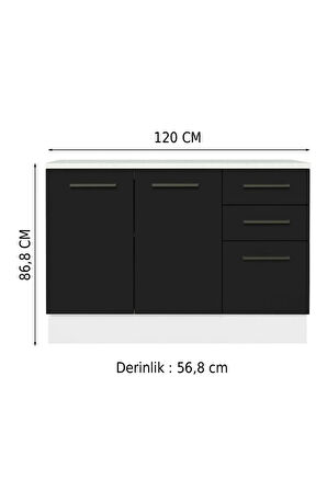 Yale Mutfak Alt Modül 3 Çekmeceli -2 Kapaklı-120 Cm -tezgah Dahil