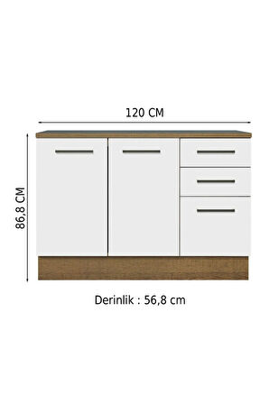 Yale Mutfak Alt Modül 3 Çekmeceli -2 Kapaklı-120 Cm -tezgah Dahil