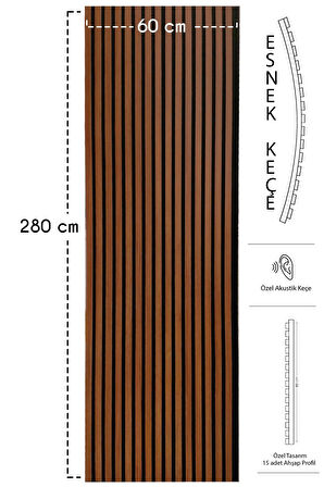 Mdf Ahşap Akustik Duvar Kaplama Paneli 60x280 Cm BTeak