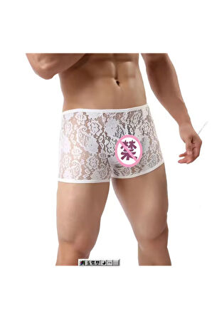 Alımlı Dantelli Beyaz Alımlı Erkek Boxer - Erkek İç çamaşırı BC4613