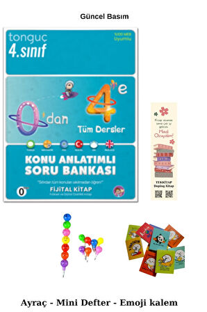 Tonguç 0'dan 4'e Konu Anlatımlı Soru Bankası (Emoji Kalem+Mini Defter+Ayraç)