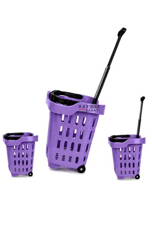 5 Adet - 43 LT Tekerlekli Market Sepeti | Plastik Alışveriş Sepeti Ergonomik Çift Saplı Mor