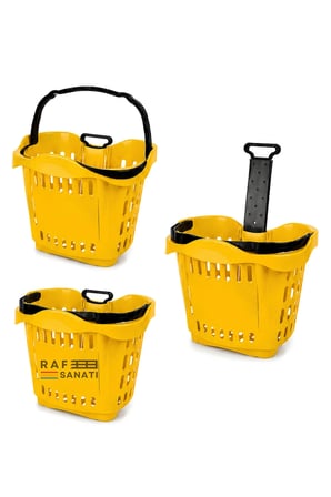 10 Adet - 43 LT Tekerlekli Market Sepeti | Plastik Alışveriş Sepeti Ergonomik Çift Saplı Sarı