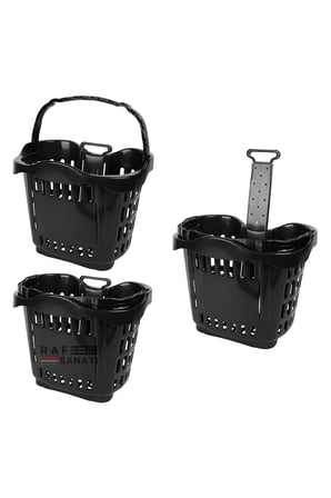 10 Adet - 43 LT Tekerlekli Market Sepeti | Plastik Alışveriş Sepeti Ergonomik Çift Saplı Siyah