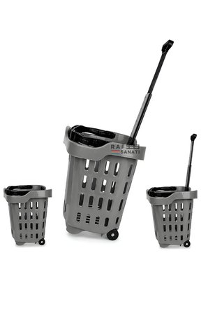 43 LT Tekerlekli Market Sepeti | Plastik Alışveriş Sepeti Ergonomik Çift Saplı Gri