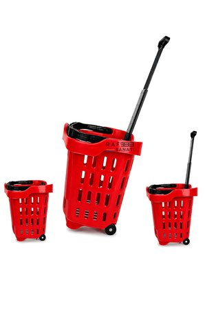 43 LT Tekerlekli Market Sepeti | Plastik Alışveriş Sepeti Ergonomik Çift Saplı Kırmızı