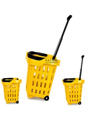 43 LT Tekerlekli Market Sepeti | Plastik Alışveriş Sepeti Ergonomik Çift Saplı Sarı