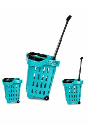43 LT Tekerlekli Market Sepeti | Plastik Alışveriş Sepeti Ergonomik Çift Saplı Turkuaz