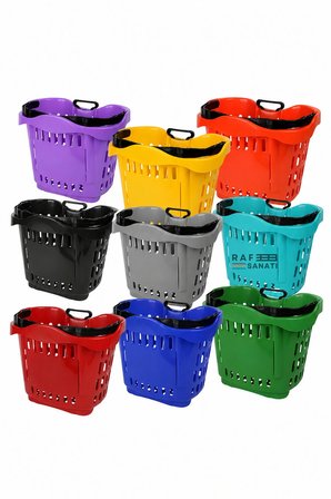 43 LT Tekerlekli Market Sepeti | Plastik Alışveriş Sepeti Ergonomik Çift Saplı Turkuaz