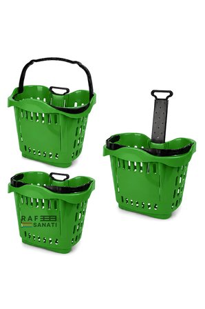 43 LT Tekerlekli Market Sepeti | Plastik Alışveriş Sepeti Ergonomik Çift Saplı Yeşil