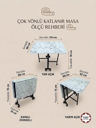 EVKO MOBİLYA Katlanır Masa, Mutfak Masası, Tekerlekli Masa, Açılır Kapanır Masa, Yemek Masası, Portatif Masa