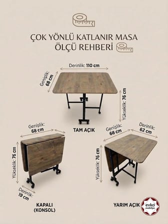 EVKO MOBİLYA Katlanır Masa, Mutfak Masası, Tekerlekli Masa, Açılır Kapanır Masa, Yemek Masası, Portatif Masa