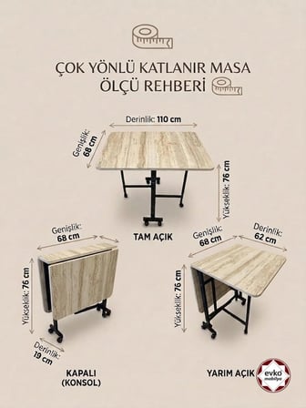 EVKO MOBİLYA Katlanır Masa, Mutfak Masası, Tekerlekli Masa, Açılır Kapanır Masa, Yemek Masası, Portatif Masa