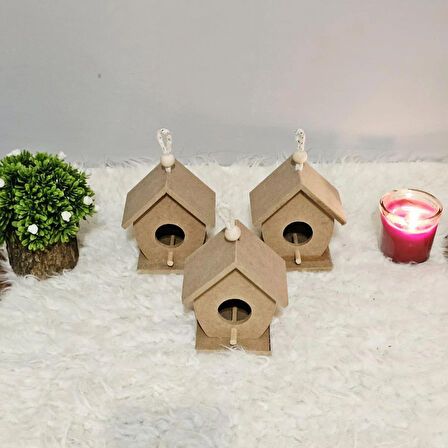 Ahşap Boyanabilir 3 Adet Kuş Yuvası Mdf Ham Dekoratif Kuş Evi