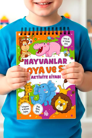 Hayvanlar Boya ve Sil Aktivite Kitabı | 4 Renk Jumbo Keçeli Kalem ve Silgi Hediyeli