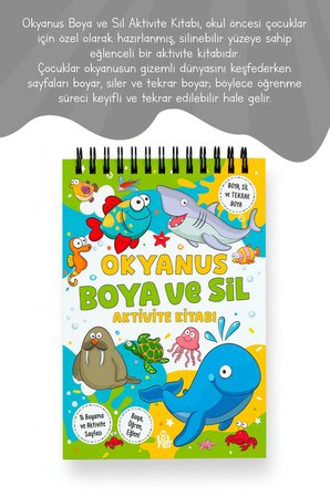 Okyanus Boya ve Sil Aktivite Kitabı | 4 Renk Jumbo Keçeli Kalem ve Silgi Hediyeli