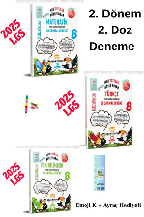 Sinan Kuzucu 2. Doz Matematik - Fen - Türkçe Branş Sarmal Denemeleri (3Kitap) (EMOJİ + TIRTIL AYRAÇ)
