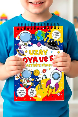 Uzay Boya ve Sil Aktivite Kitabı | 4 Renk Jumbo Keçeli Kalem ve Silgi Hediyeli
