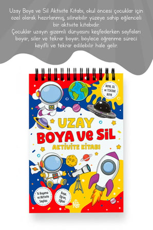 Uzay Boya ve Sil Aktivite Kitabı | 4 Renk Jumbo Keçeli Kalem ve Silgi Hediyeli