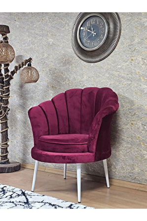 Tekli İstiridye Beyaz Boyalı Sivriltme Ayak Çay Seti Koltuk Tekli Berjer , Balkon, Salon, Ofis Bordo Renk 47 x 47 Boyut/Ebat