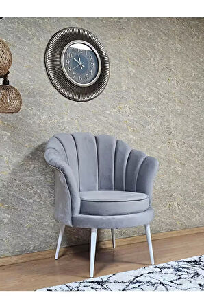 Tekli İstiridye Beyaz Boyalı Sivriltme Ayak Çay Seti Koltuk Tekli Berjer , Balkon, Salon, Ofis Gri Renk 47 x 47 Boyut/Ebat