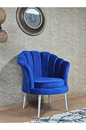 Tekli İstiridye Beyaz Boyalı Sivriltme Ayak Çay Seti Koltuk Tekli Berjer , Balkon, Salon, Ofis Mavi Renk 47 x 47 Boyut/Ebat