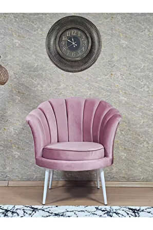 Tekli İstiridye Beyaz Boyalı Sivriltme Ayak Çay Seti Koltuk Tekli Berjer , Balkon, Salon, Ofis Pembe Renk 47 x 47 Boyut/Ebat