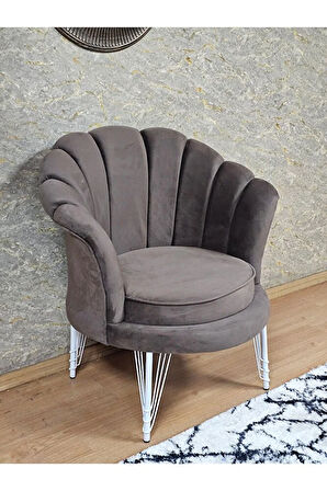 Tekli İstiridye Beyaz Boyalı Telli Ayak Çay Seti Koltuk Tekli Berjer , Balkon, Salon, Ofis Kahverengi Renk 47 x 47 Boyut/Ebat