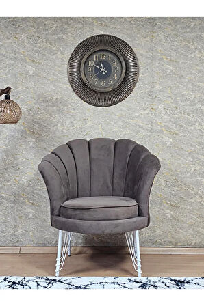 Tekli İstiridye Beyaz Boyalı Telli Ayak Çay Seti Koltuk Tekli Berjer , Balkon, Salon, Ofis Kahverengi Renk 47 x 47 Boyut/Ebat