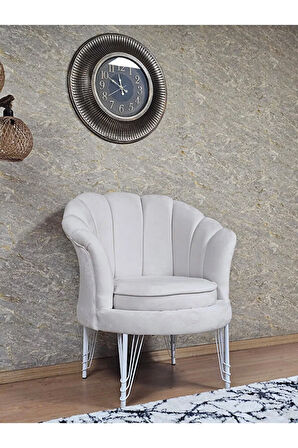 Tekli İstiridye Beyaz Boyalı Telli Ayak Çay Seti Koltuk Tekli Berjer , Balkon, Salon, Ofis Krem Renk 47 x 47 Boyut/Ebat