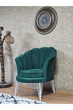 Tekli İstiridye Beyaz Boyalı Telli Ayak Çay Seti Koltuk Tekli Berjer , Balkon, Salon, Ofis Yeşil Renk 47 x 47 Boyut/Ebat