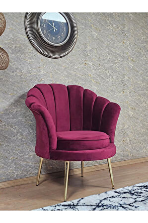 Tekli İstiridye Gold Kaplama Sivriltme Ayak Çay Seti Koltuk Tekli Berjer , Balkon, Salon, Ofis Bordo Renk 47 x 47 Boyut/Ebat