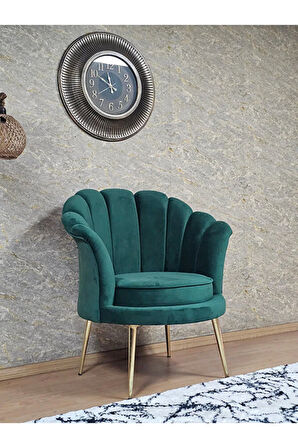 Tekli İstiridye Gold Kaplama Sivriltme Ayak Çay Seti Koltuk Tekli Berjer , Balkon, Salon, Ofis Yeşil Renk 47 x 47 Boyut/Ebat