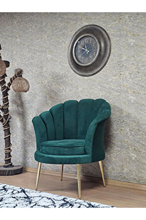 Tekli İstiridye Gold Kaplama Sivriltme Ayak Çay Seti Koltuk Tekli Berjer , Balkon, Salon, Ofis Yeşil Renk 47 x 47 Boyut/Ebat