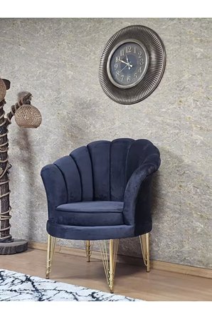 Tekli İstiridye Gold Kaplama Telli Ayak Çay Seti Koltuk Tekli Berjer , Balkon, Salon, Ofis Füme Renk 47 x 47 Boyut/Ebat