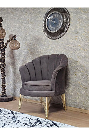 Tekli İstiridye Gold Kaplama Telli Ayak Çay Seti Koltuk Tekli Berjer , Balkon, Salon, Ofis Kahverengi Renk 47 x 47 Boyut/Ebat