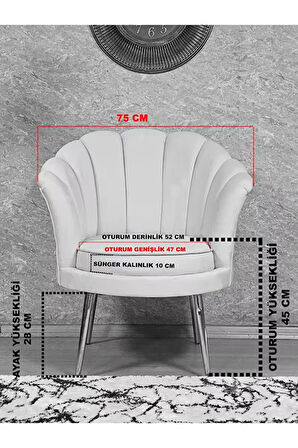 Tekli İstiridye Krom Kaplama Sivriltme Ayak Çay Seti Koltuk Tekli Berjer , Balkon, Salon, Ofis Bordo Renk 47 x 47 Boyut/Ebat