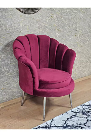 Tekli İstiridye Krom Kaplama Sivriltme Ayak Çay Seti Koltuk Tekli Berjer , Balkon, Salon, Ofis Bordo Renk 47 x 47 Boyut/Ebat