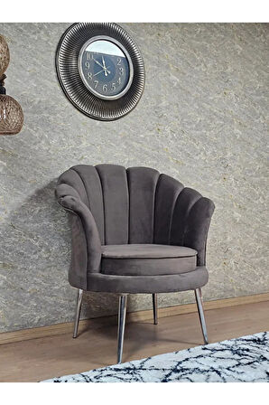 Tekli İstiridye Krom Kaplama Sivriltme Ayak Çay Seti Koltuk Tekli Berjer , Balkon, Salon, Ofis Kahverengi Renk 47 x 47 Boyut/Ebat