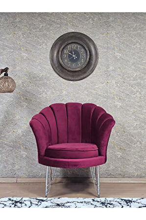 Tekli İstiridye Krom Kaplama Telli Ayak Çay Seti Koltuk Tekli Berjer , Balkon, Salon, Ofis Bordo Renk 47 x 47 Boyut/Ebat