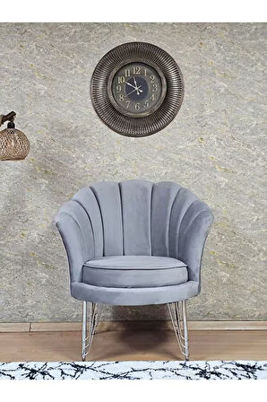 Tekli İstiridye Krom Kaplama Telli Ayak Çay Seti Koltuk Tekli Berjer , Balkon, Salon, Ofis Gri Renk 47 x 47 Boyut/Ebat