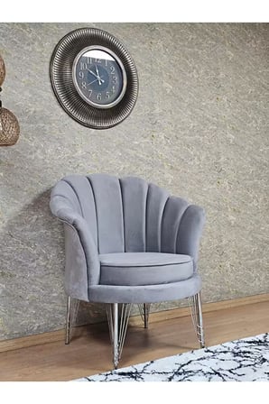Tekli İstiridye Krom Kaplama Telli Ayak Çay Seti Koltuk Tekli Berjer , Balkon, Salon, Ofis Gri Renk 47 x 47 Boyut/Ebat