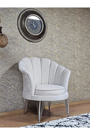 Tekli İstiridye Krom Kaplama Telli Ayak Çay Seti Koltuk Tekli Berjer , Balkon, Salon, Ofis Krem Renk 47 x 47 Boyut/Ebat