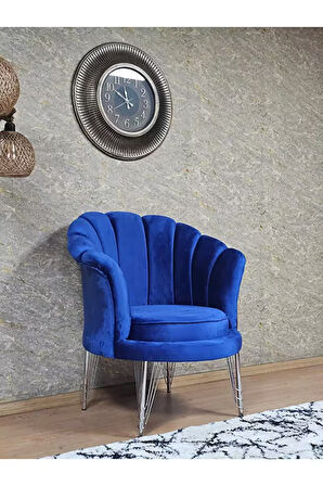 Tekli İstiridye Krom Kaplama Telli Ayak Çay Seti Koltuk Tekli Berjer , Balkon, Salon, Ofis Mavi Renk 47 x 47 Boyut/Ebat