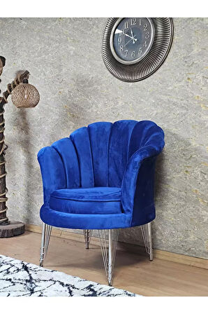 Tekli İstiridye Krom Kaplama Telli Ayak Çay Seti Koltuk Tekli Berjer , Balkon, Salon, Ofis Mavi Renk 47 x 47 Boyut/Ebat