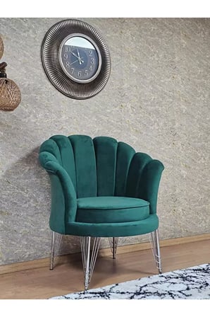 Tekli İstiridye Krom Kaplama Telli Ayak Çay Seti Koltuk Tekli Berjer , Balkon, Salon, Ofis Yeşil Renk 47 x 47 Boyut/Ebat