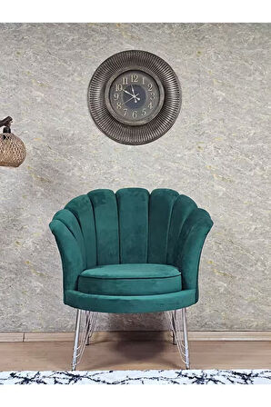 Tekli İstiridye Krom Kaplama Telli Ayak Çay Seti Koltuk Tekli Berjer , Balkon, Salon, Ofis Yeşil Renk 47 x 47 Boyut/Ebat