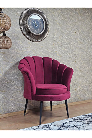 Tekli İstiridye Siyah Boyalı Sivriltme Ayak Çay Seti Koltuk Tekli Berjer , Balkon, Salon, Ofis Bordo Renk 47 x 47 Boyut/Ebat