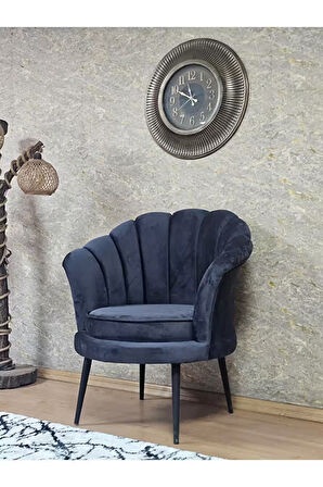 Tekli İstiridye Siyah Boyalı Sivriltme Ayak Çay Seti Koltuk Tekli Berjer , Balkon, Salon, Ofis Füme Renk 47 x 47 Boyut/Ebat