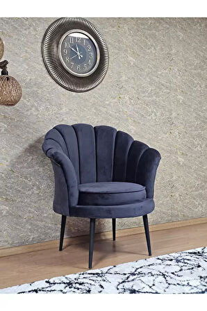 Tekli İstiridye Siyah Boyalı Sivriltme Ayak Çay Seti Koltuk Tekli Berjer , Balkon, Salon, Ofis Füme Renk 47 x 47 Boyut/Ebat